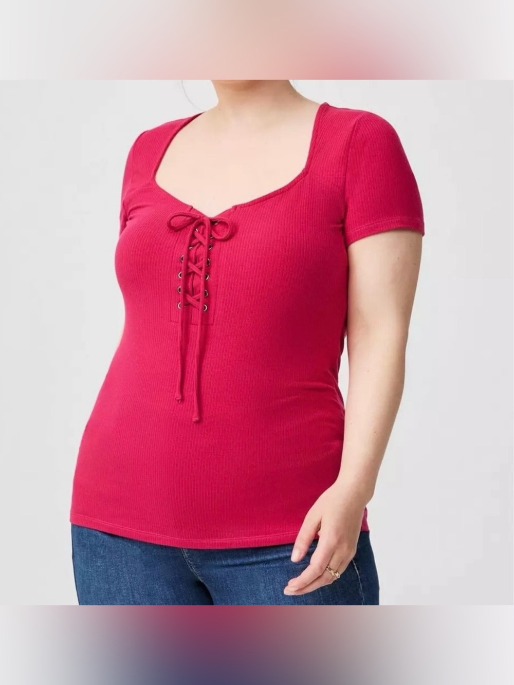 Torrid Ribbed Lace Up Top - Picture 5 of 6